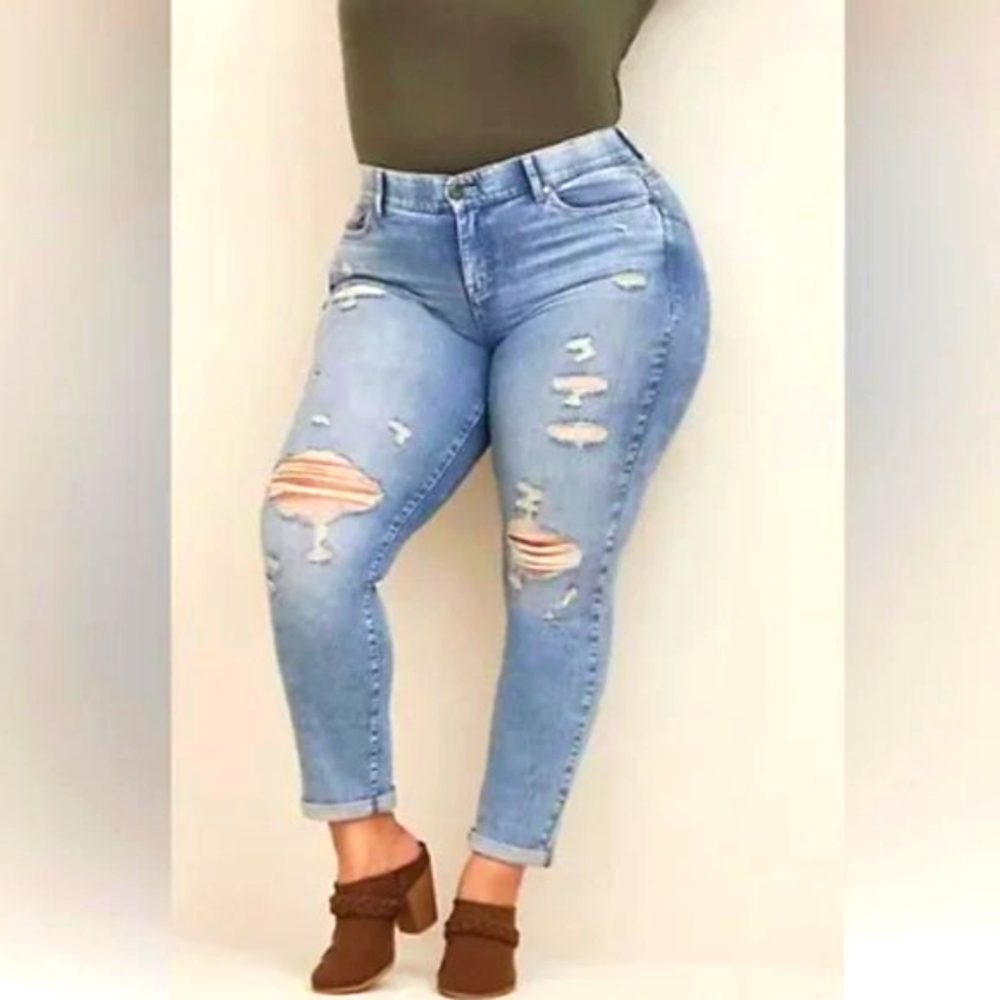 ❤️NWT VINTAGE TORRID JEANS - BOMBSHELL STRAIGHT STRETCH HIGH RISE DISTRESSED - Picture 8 of 12